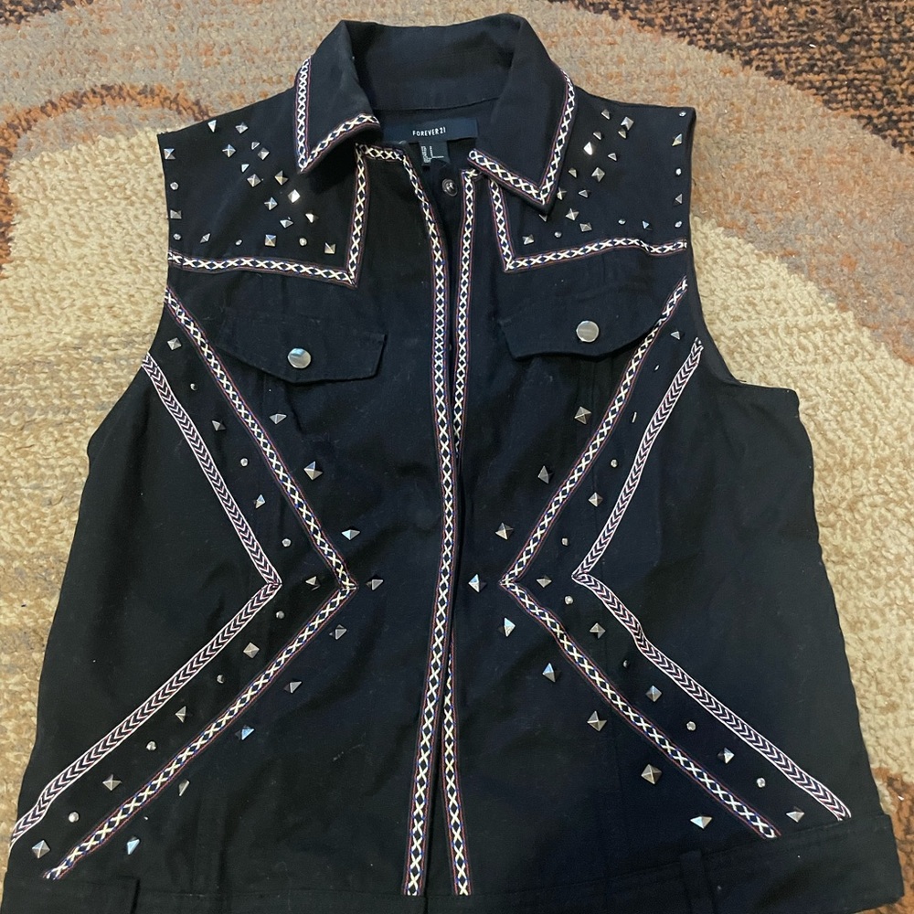 Never worn boho vest with embroidery and studs